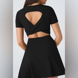 Halara Softly Zero Cut Out Elegant Black Mini Skater Dress NWT Size Small